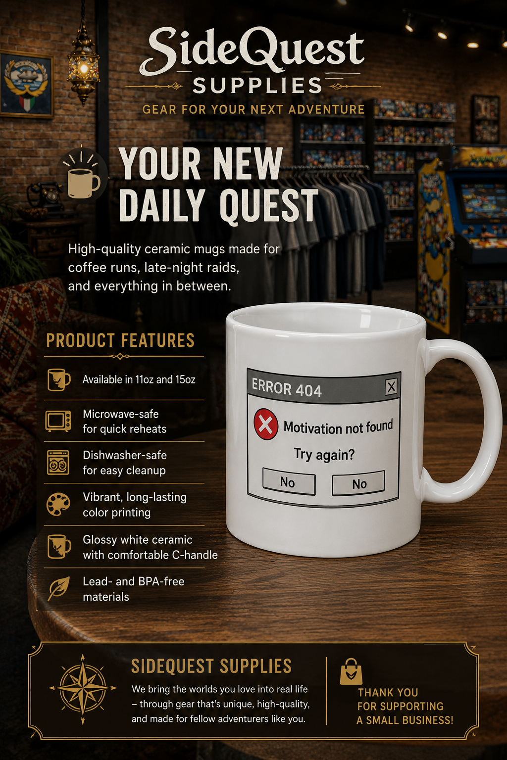Funny technical computer problem in need of engineers to troubleshoot "Error 404: Motivation not found" mug
