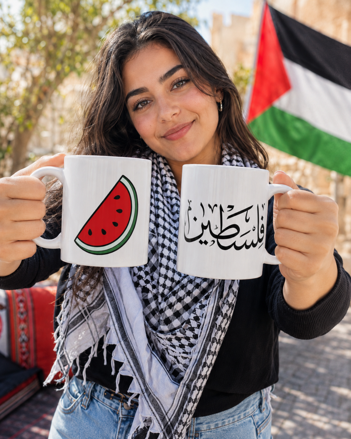 Dual design ceramic mug, Palestine text and freedom watermelon digital art 11oz/15oz
