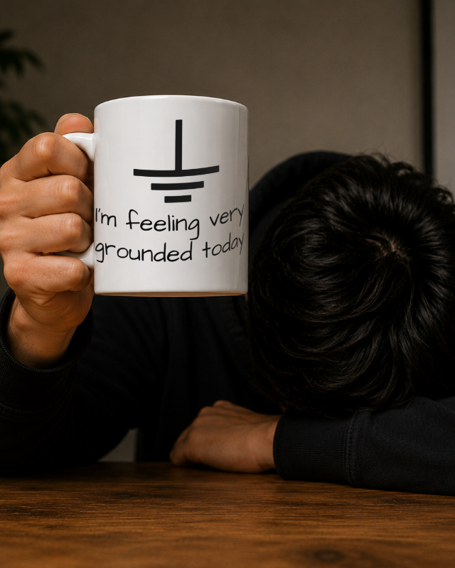 "I’m Feeling Very Grounded Today" Ceramic Mug for teachers, engineers, electricians, researchers and programmers