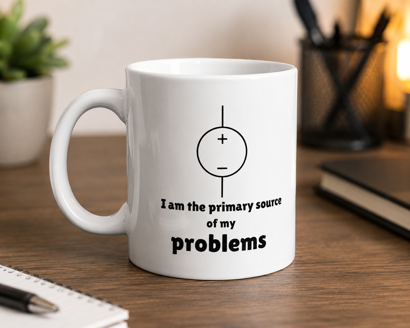 "I Am the Primary Source of My Problems "Ceramic mug for teachers, engineers, electricians and programmer