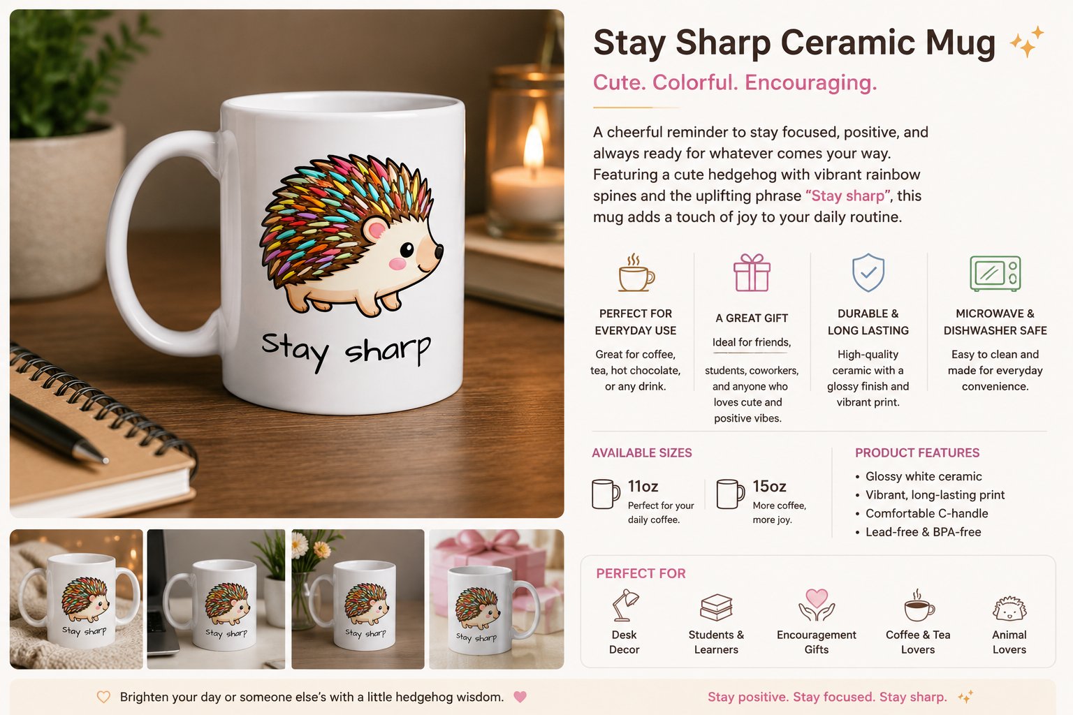 🦔 “Stay Sharp” even through the dull work days 11oz/15oz Ceramic Mug