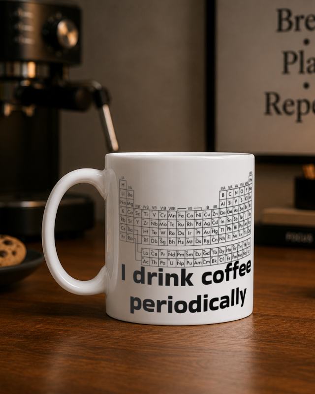 ☕ “I Drink Coffee Periodically” Ceramic Mug 11oz/15oz Science Humor. Coffee Energy. Nerdy Perfection.
