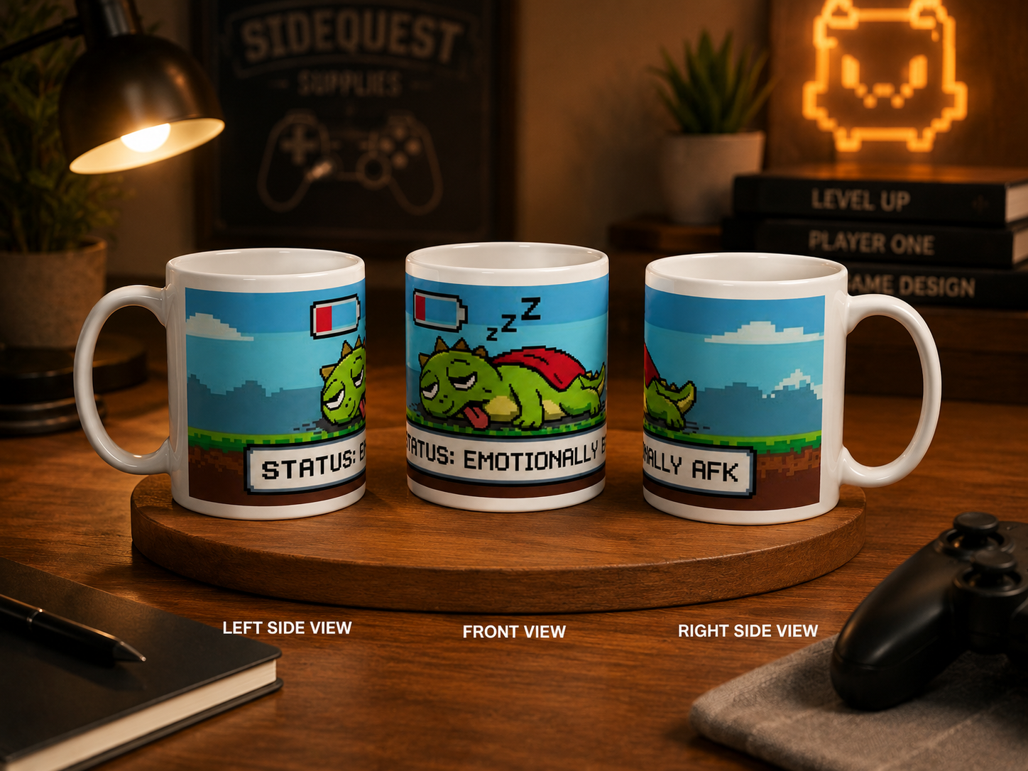 “Status: Emotionally AFK” 11oz/15oz Ceramic Mug for gamers, students, teachers coping with life