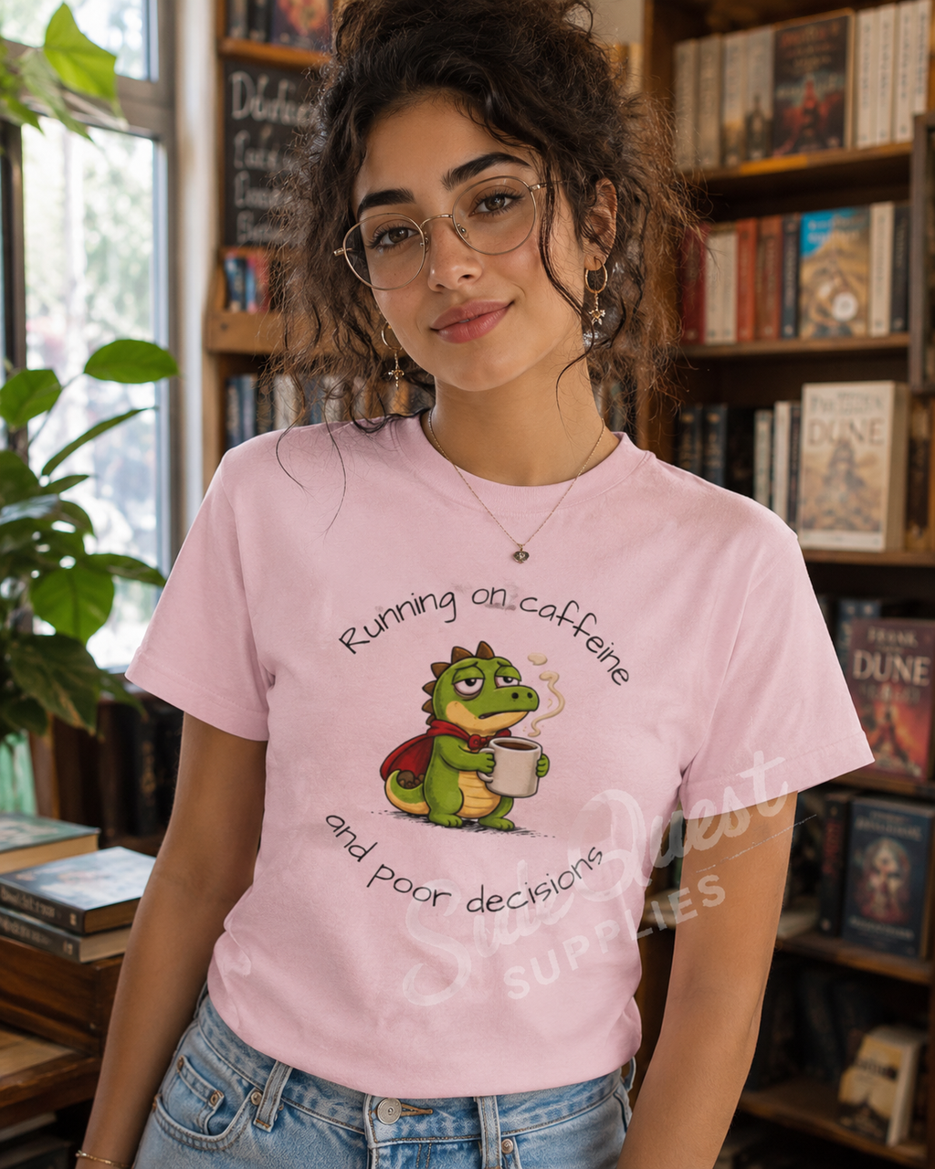 Running on Caffeine and Poor Decisions Shirt, Funny Coffee T-Shirt, Cute Dragon Tee, Caffeine Humor Shirt, Gamer Gift, Dinosaur Engineer Shirt