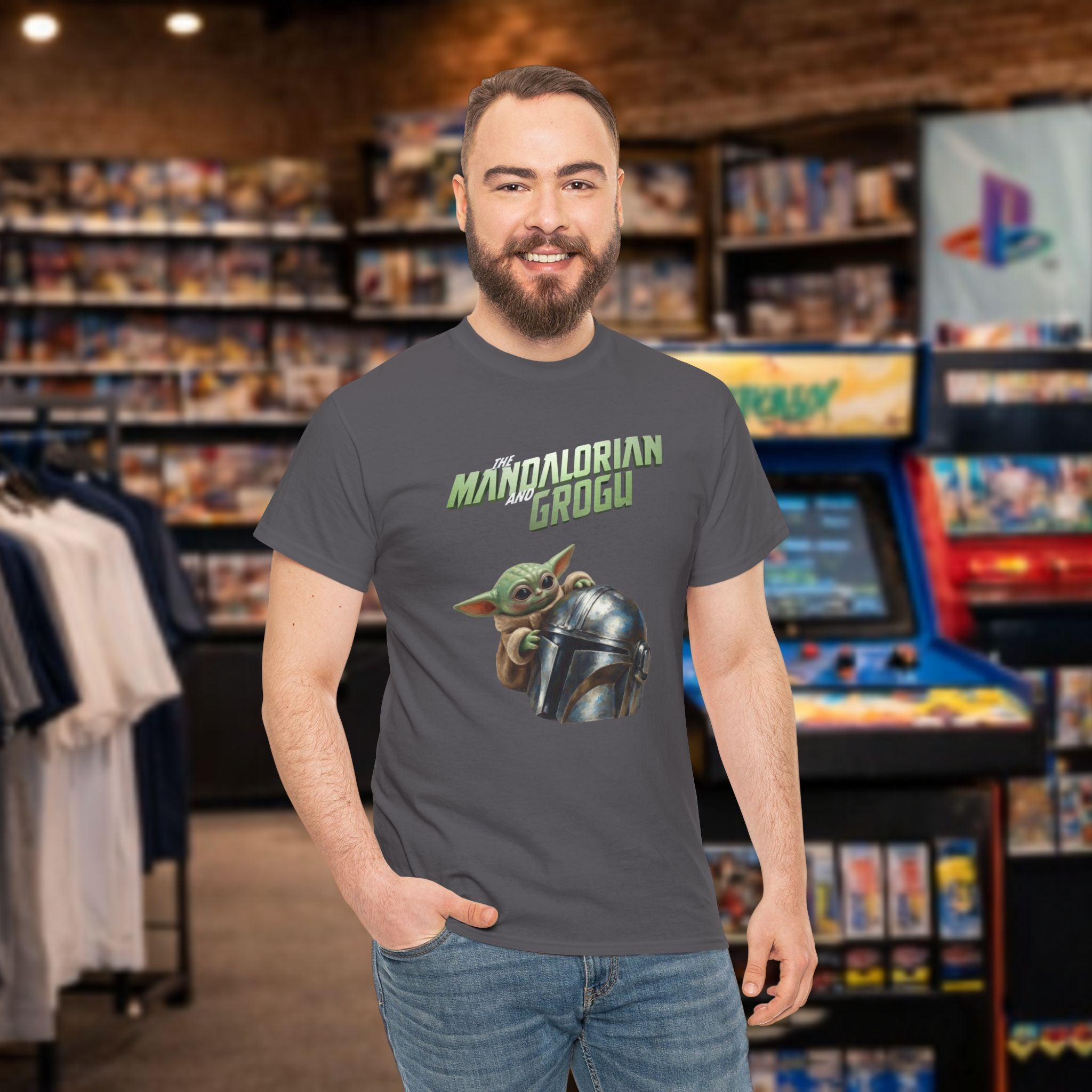 Mandalorian helmet and Grogu - T-shirt