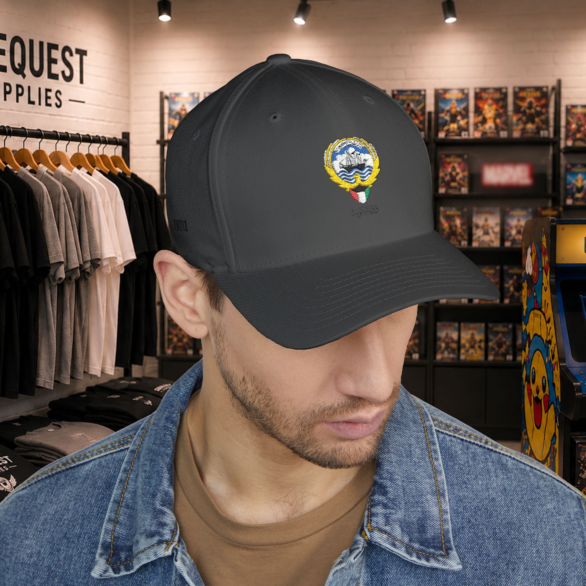 Kuwait closed back cap with Kuwait embroidery logo and country name  (Embroidery)