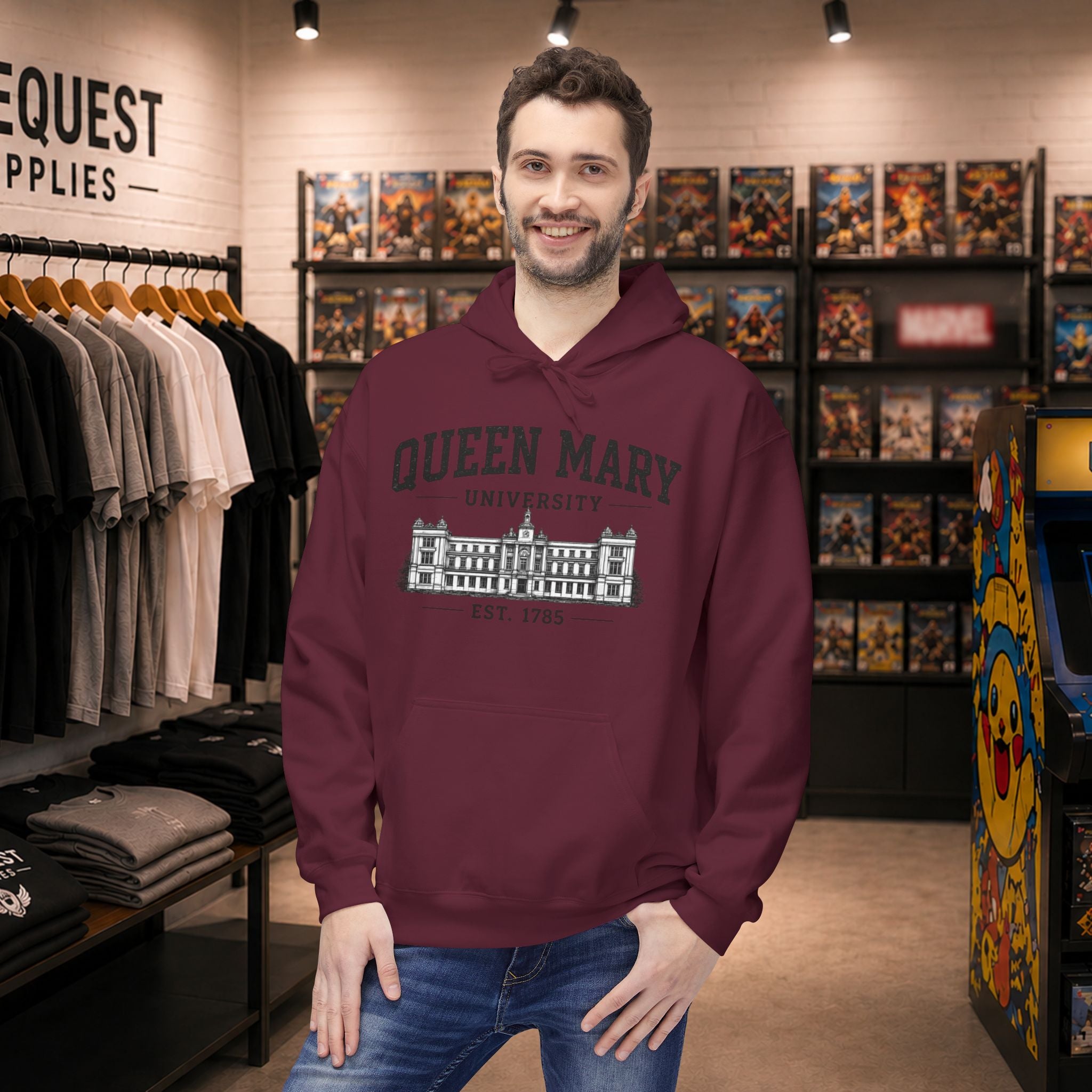 Queen Mary University Building hoodie | Campus Apparel, College Sweatshirt