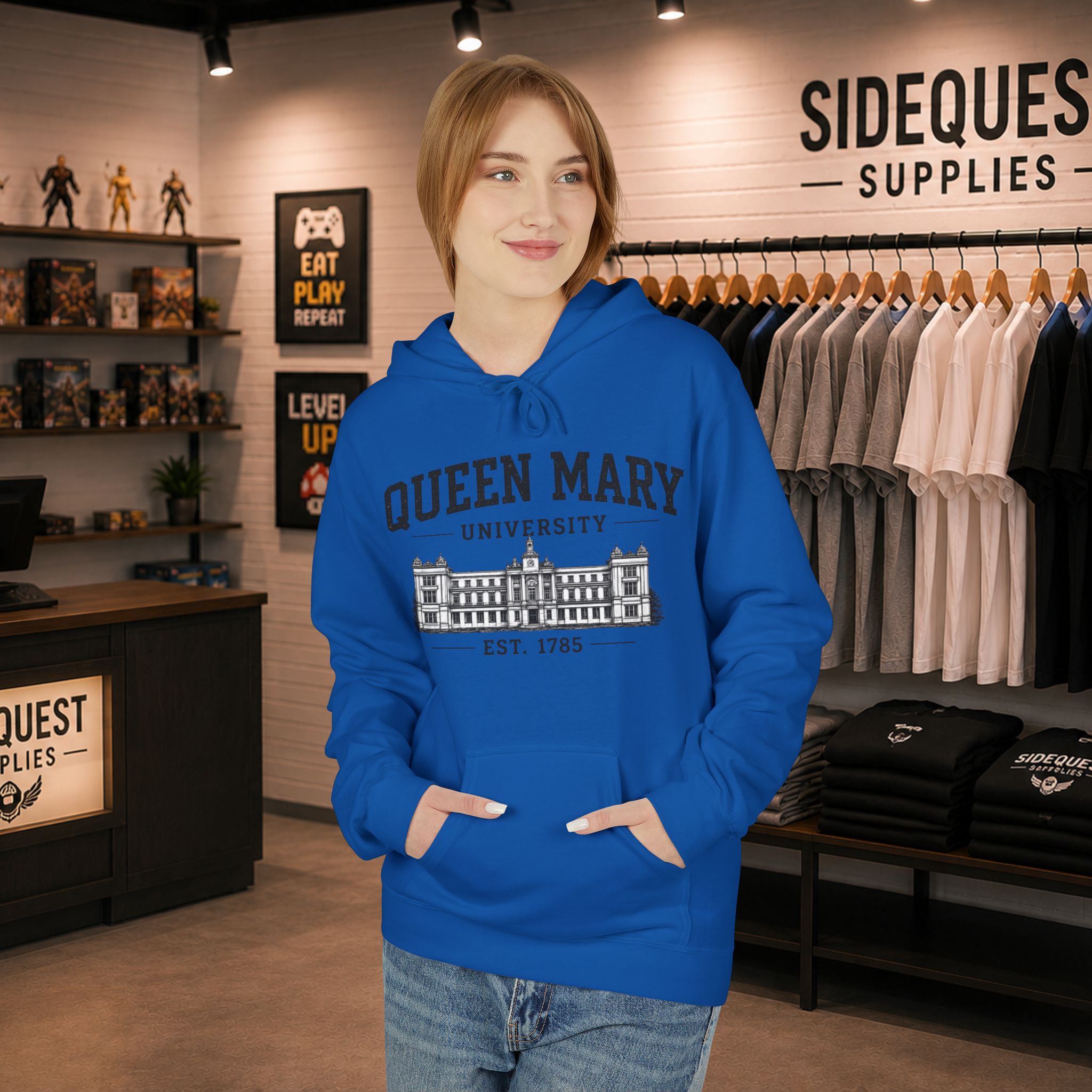 Queen Mary University Building hoodie | Campus Apparel, College Sweatshirt