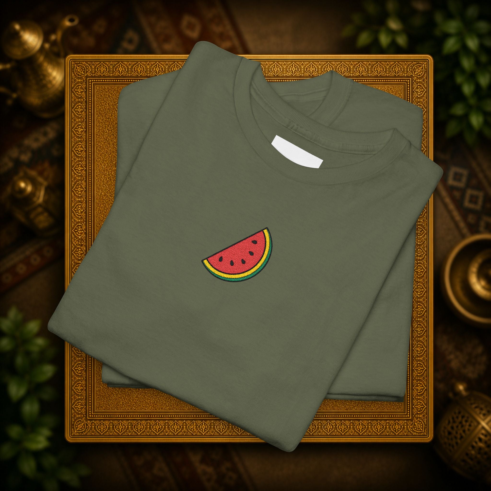 Palestine Watermelon Slice embroidery Tee — Minimal comfy and cosy Summer Fruit Graphic T-Shirt