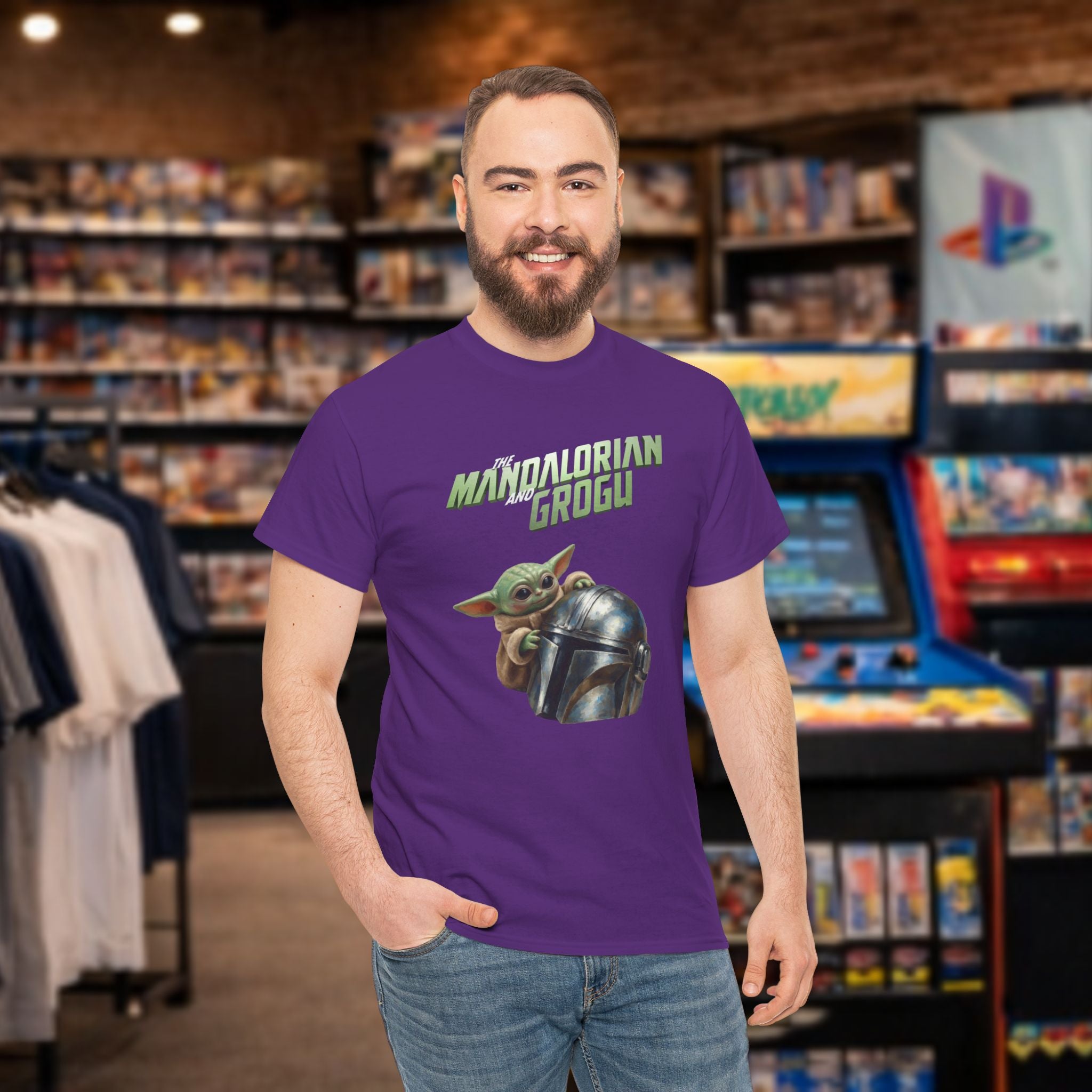 Mandalorian helmet and Grogu - T-shirt