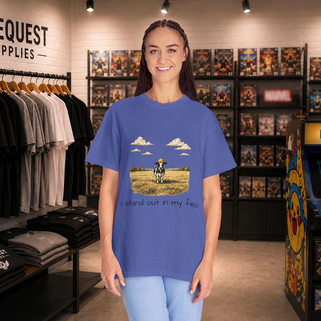 Funny professional farm animal in grass meadow field t-shirt “I Stand Out in My Field”  T-shirt
