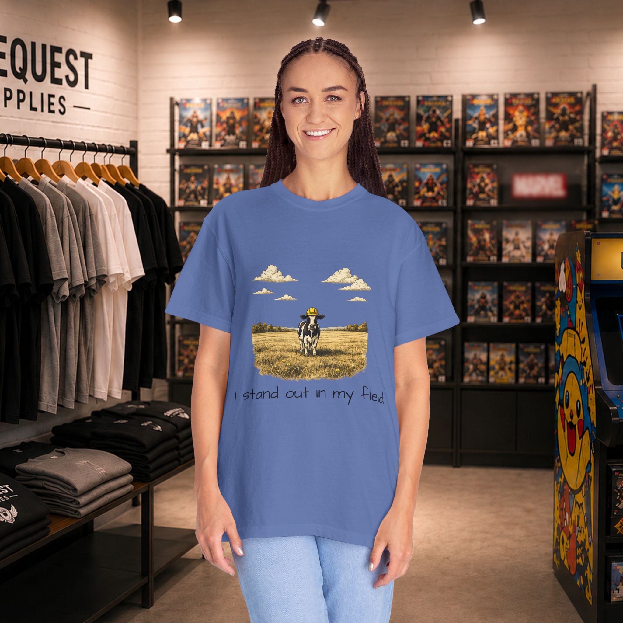 Funny professional farm animal in grass meadow field t-shirt “I Stand Out in My Field”  T-shirt
