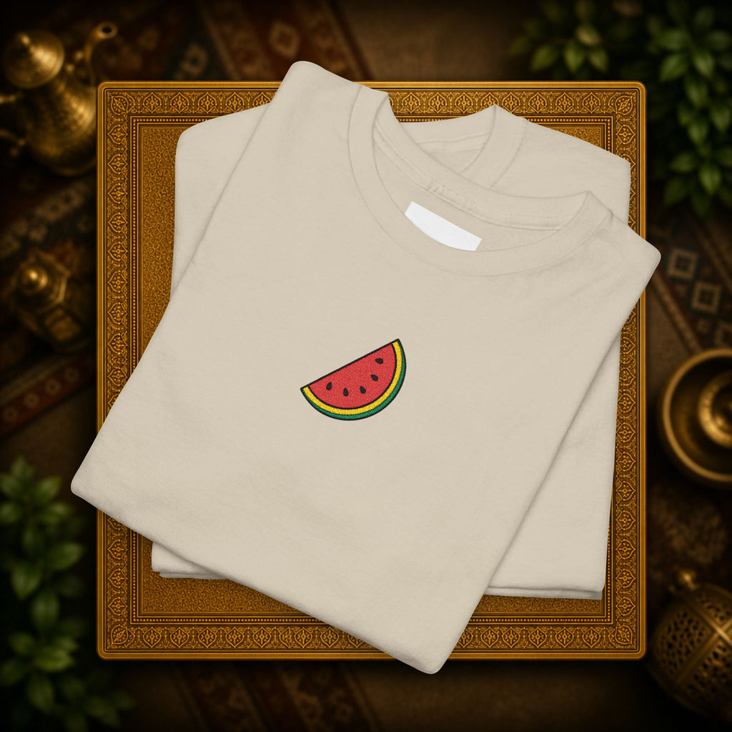 Palestine Watermelon Slice embroidery Tee — Minimal comfy and cosy Summer Fruit Graphic T-Shirt