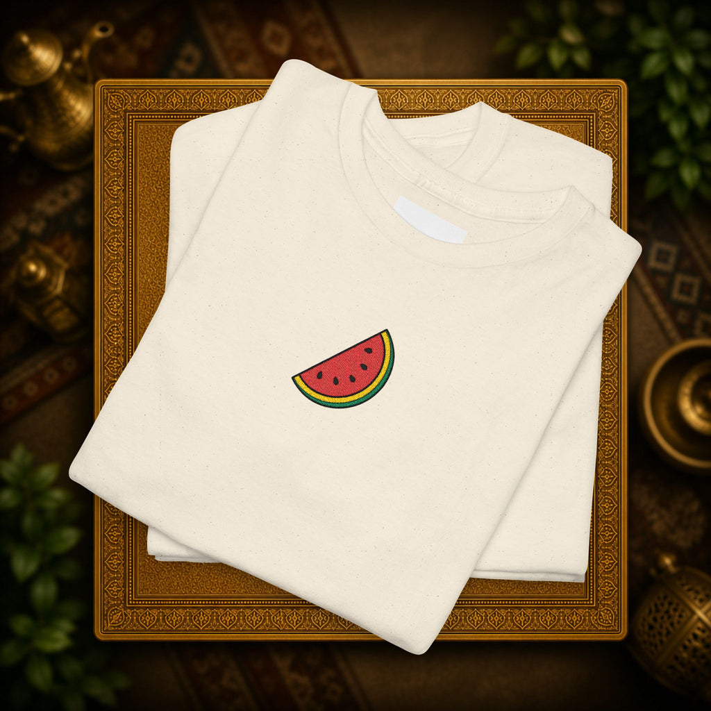 Palestine Watermelon Slice embroidery Tee — Minimal comfy and cosy Summer Fruit Graphic T-Shirt