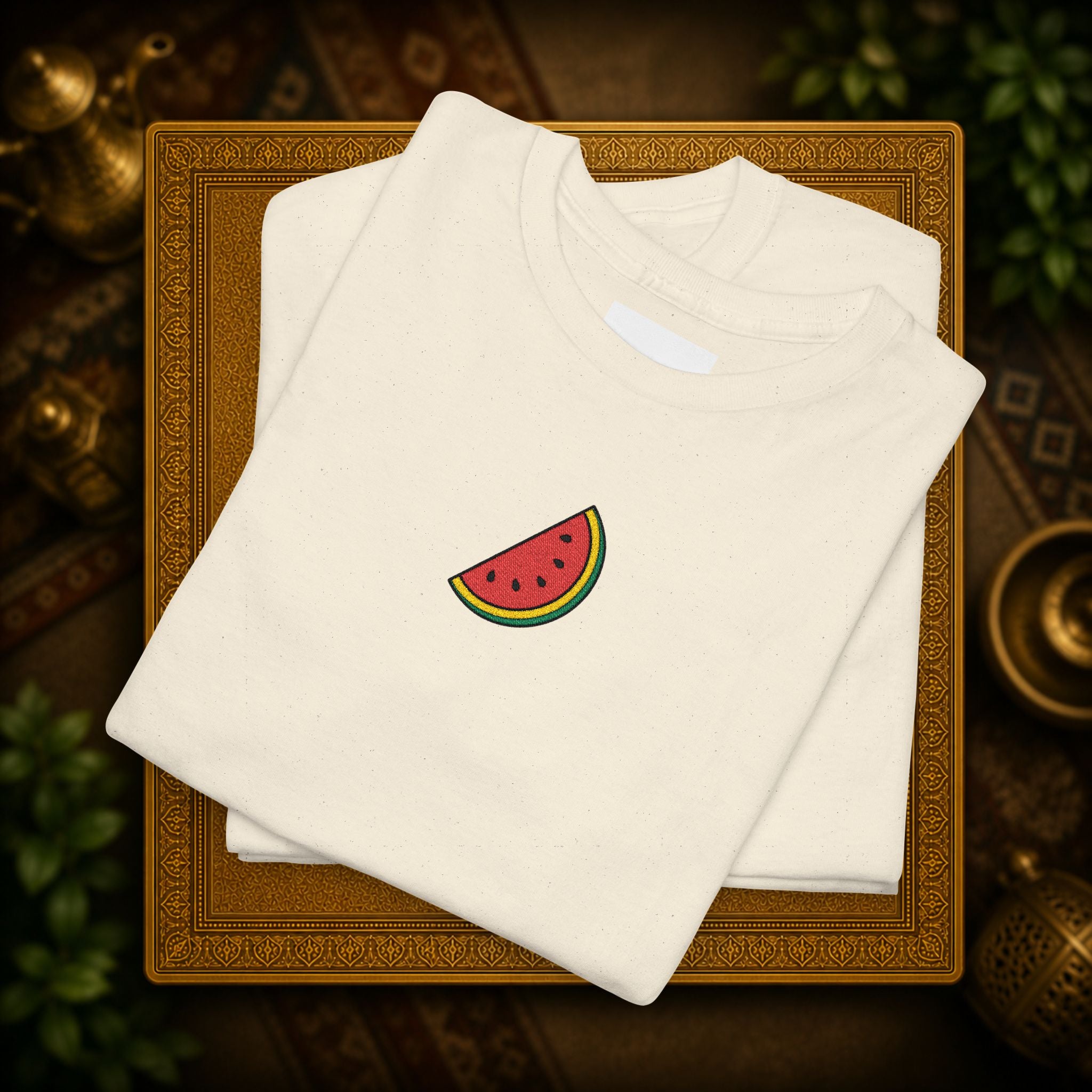 Palestine Watermelon Slice embroidery Tee — Minimal comfy and cosy Summer Fruit Graphic T-Shirt