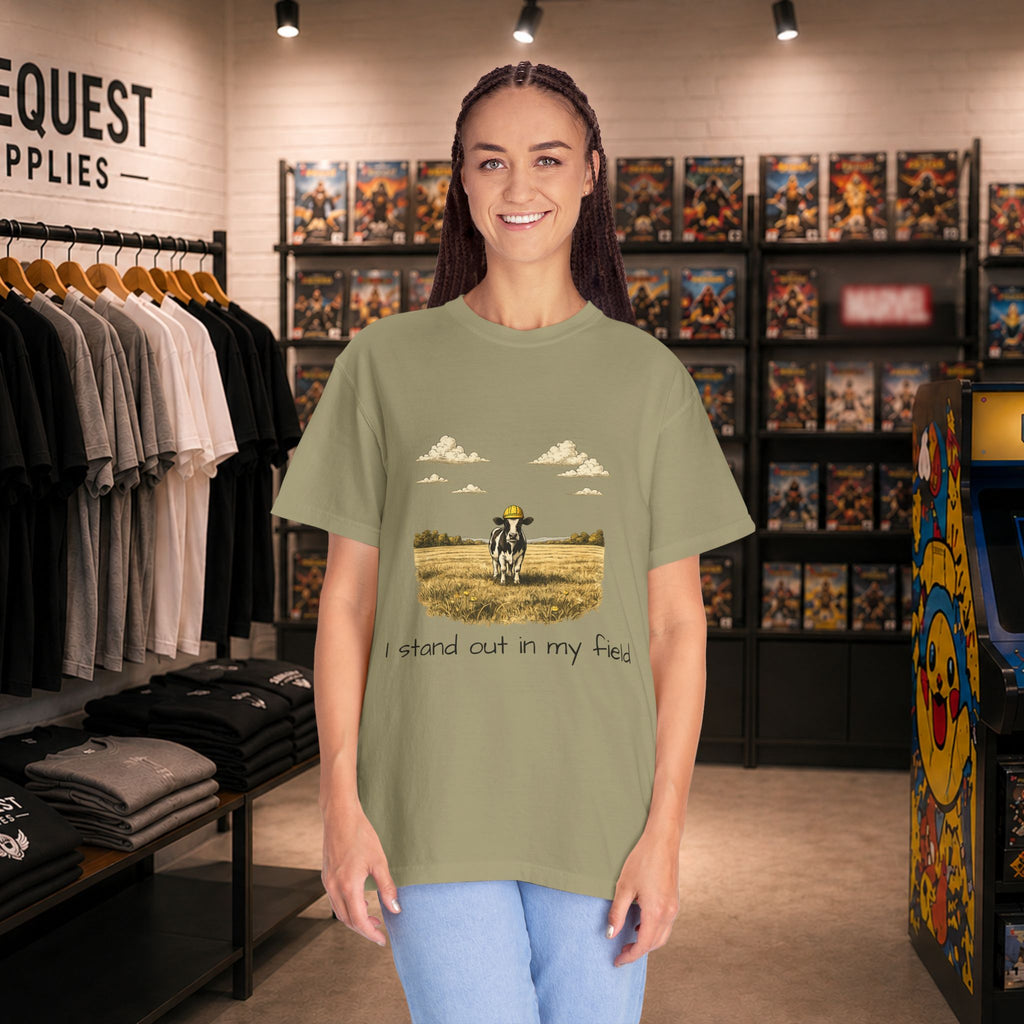 Funny professional farm animal in grass meadow field t-shirt “I Stand Out in My Field”  T-shirt