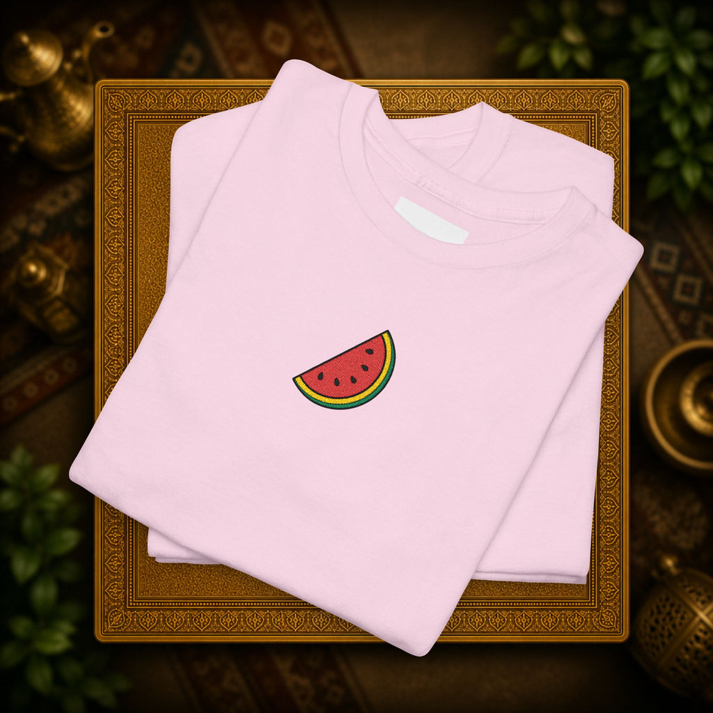 Palestine Watermelon Slice embroidery Tee — Minimal comfy and cosy Summer Fruit Graphic T-Shirt