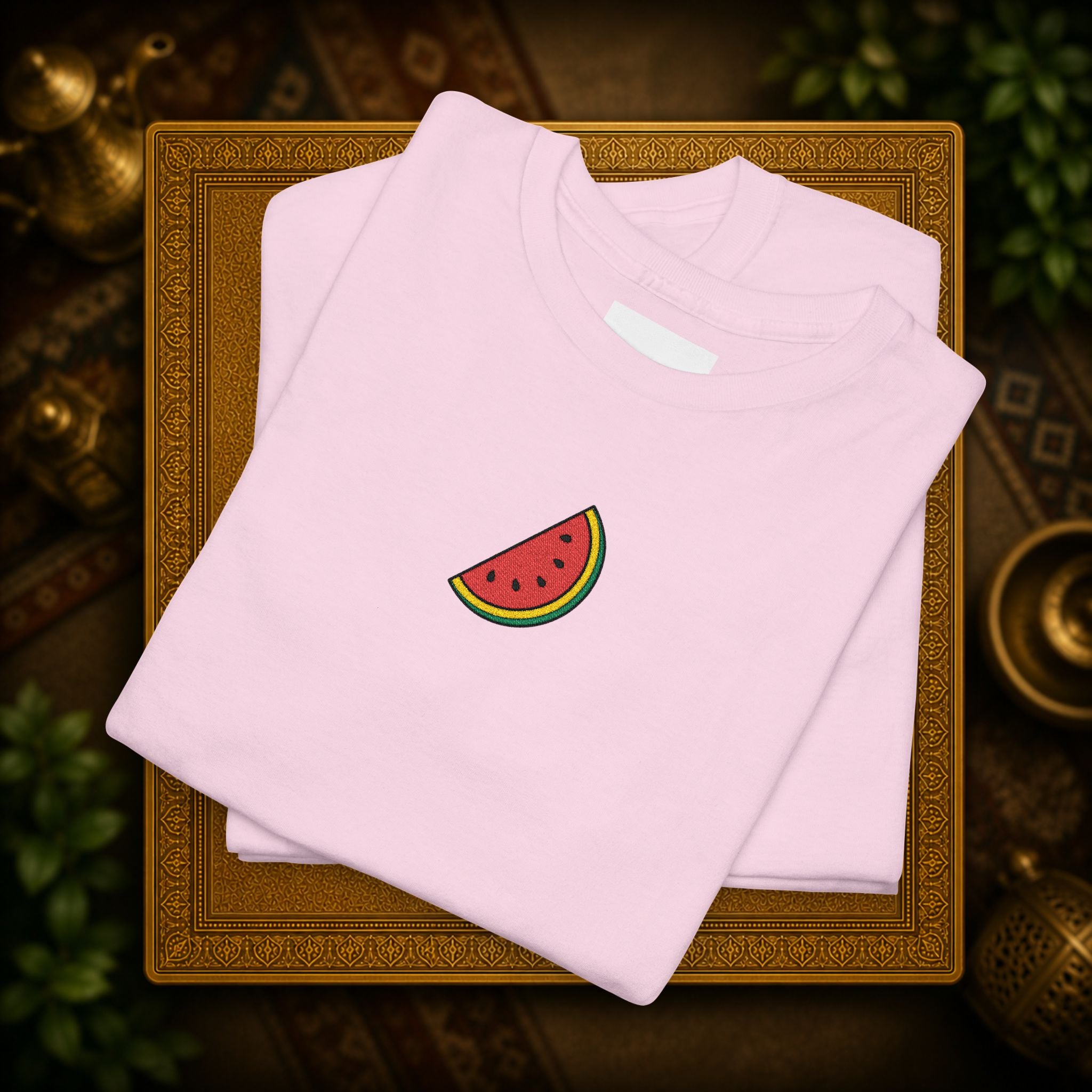 Palestine Watermelon Slice embroidery Tee — Minimal comfy and cosy Summer Fruit Graphic T-Shirt