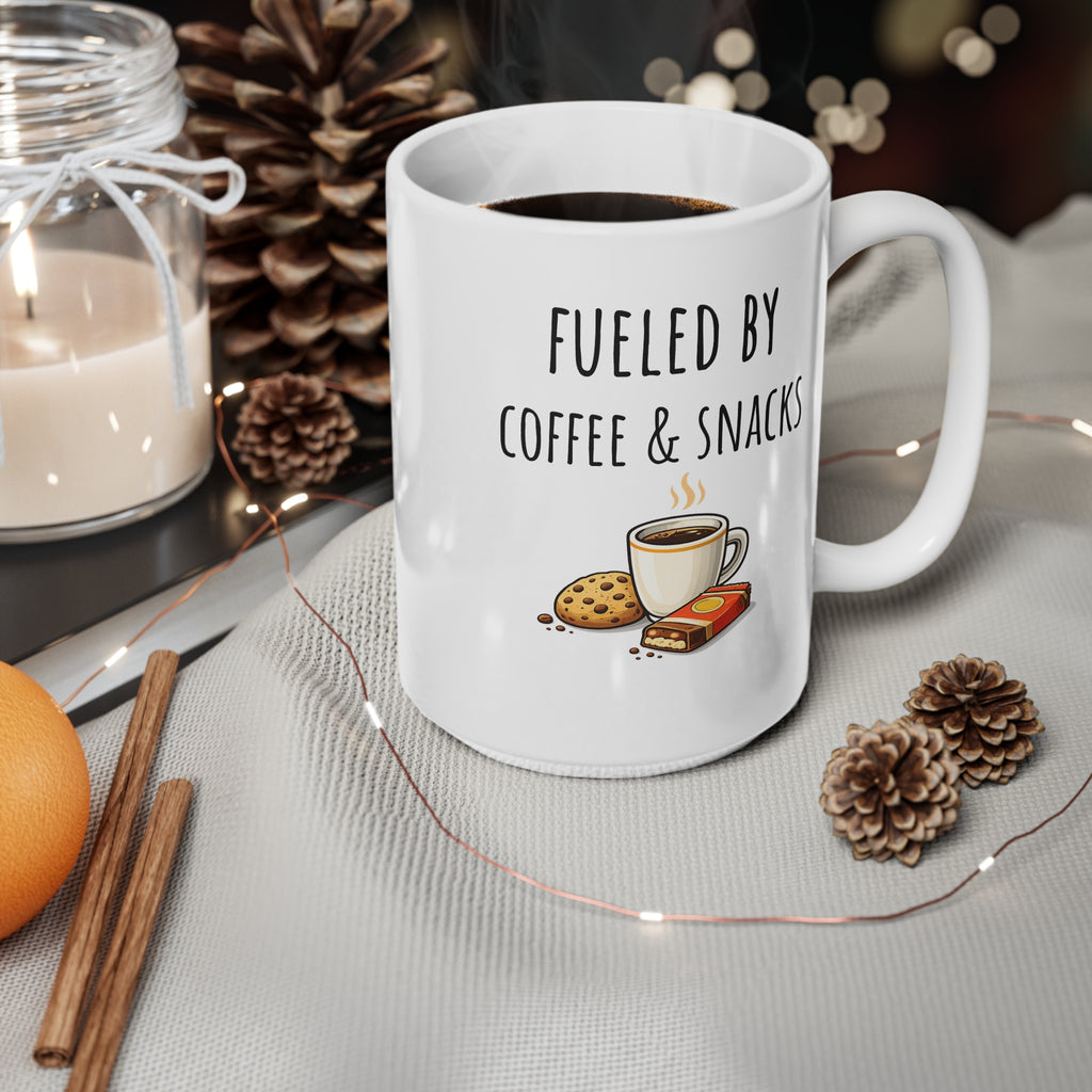 Fueled by Coffee & Snacks ceramic mug  in 11oz/15oz for gamers or for office use