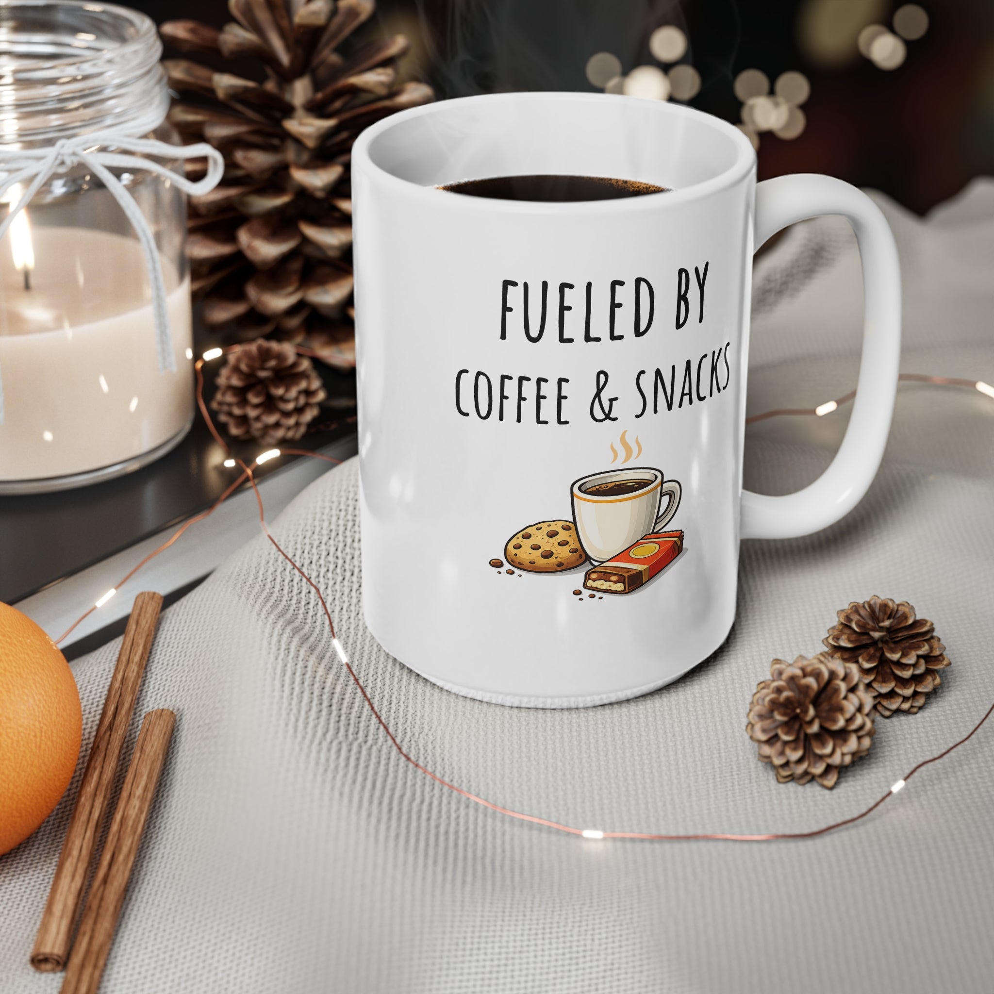Fueled by Coffee & Snacks ceramic mug  in 11oz/15oz for gamers or for office use