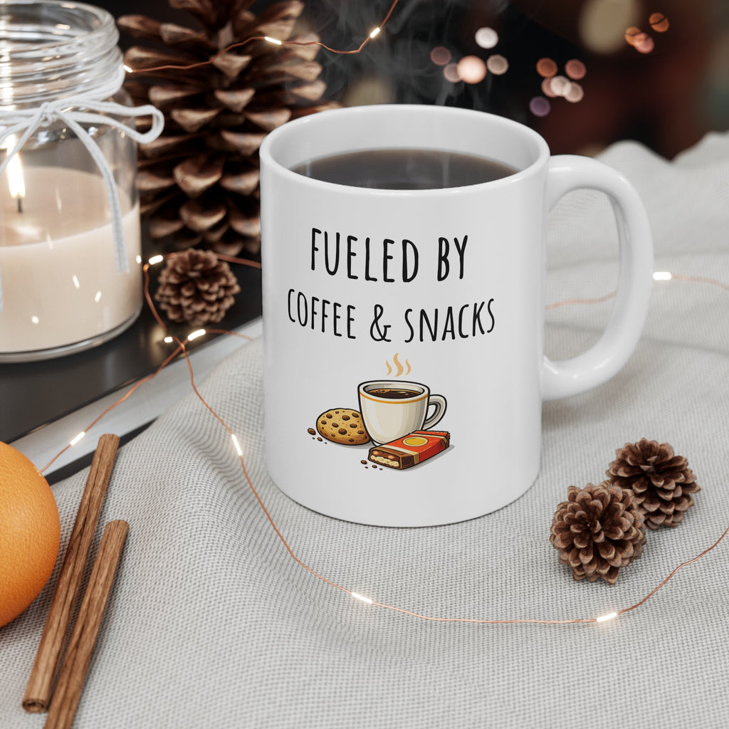 Fueled by Coffee & Snacks ceramic mug  in 11oz/15oz for gamers or for office use
