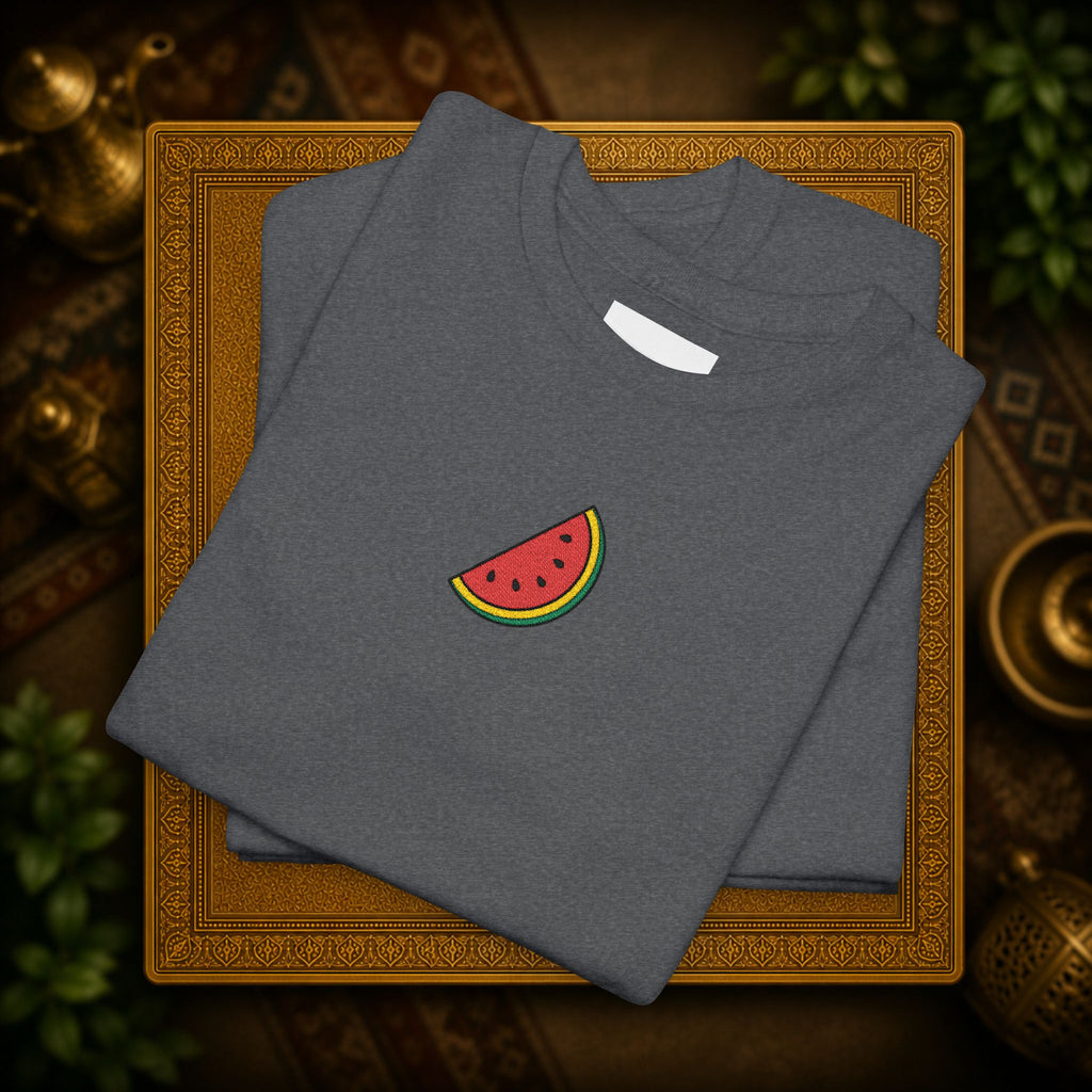 Palestine Watermelon Slice embroidery Tee — Minimal comfy and cosy Summer Fruit Graphic T-Shirt