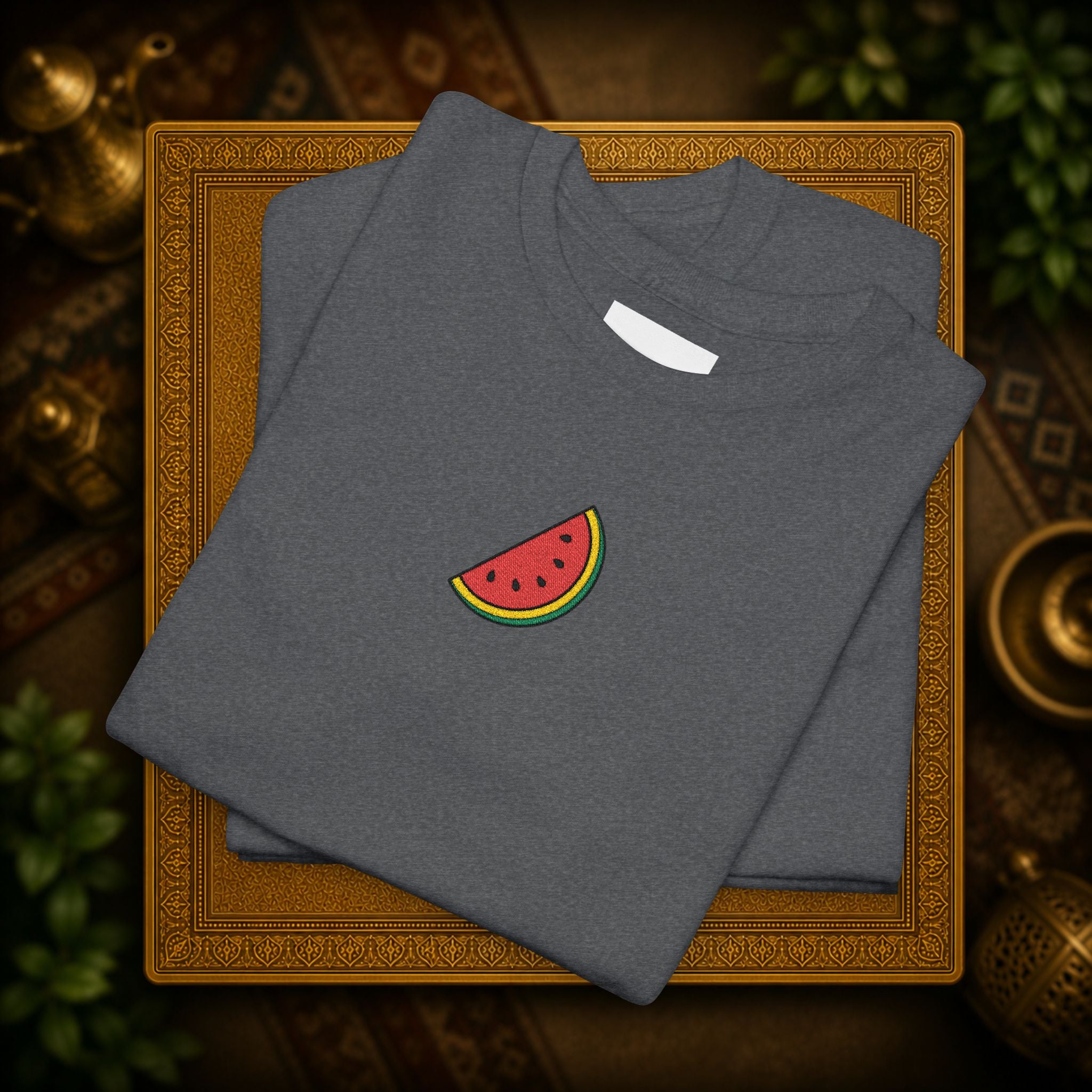 Palestine Watermelon Slice embroidery Tee — Minimal comfy and cosy Summer Fruit Graphic T-Shirt