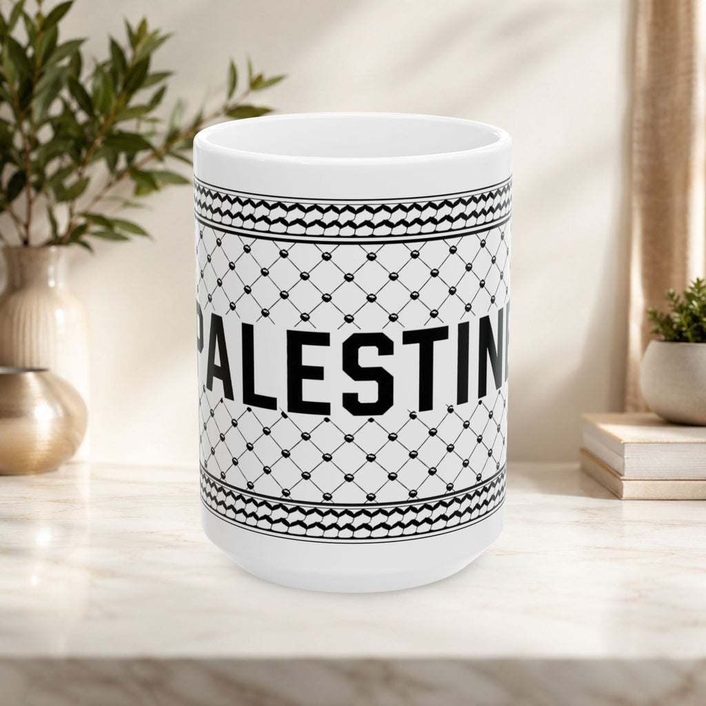 Palestine on a keffiyeh on a ceramic mug 11oz/15oz