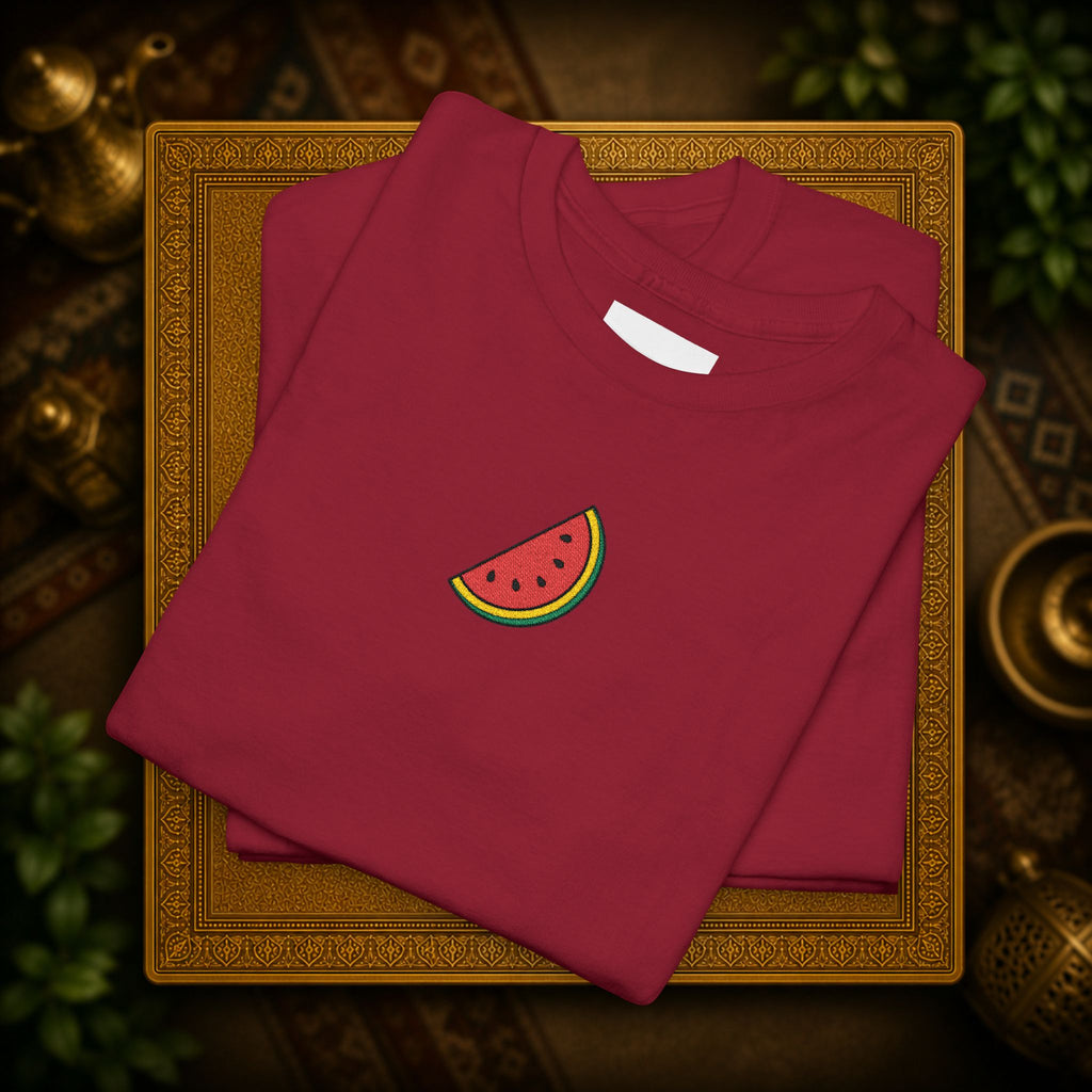 Palestine Watermelon Slice embroidery Tee — Minimal comfy and cosy Summer Fruit Graphic T-Shirt