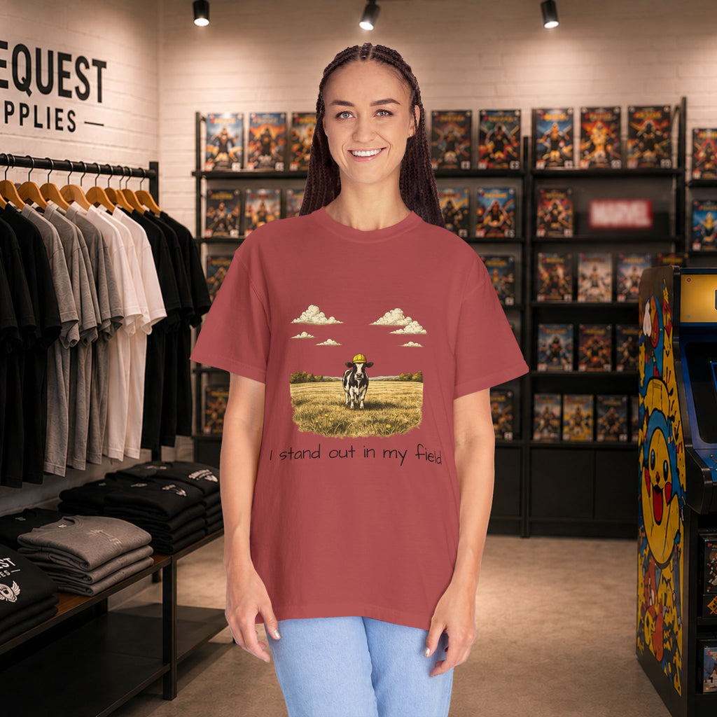 Funny professional farm animal in grass meadow field t-shirt “I Stand Out in My Field”  T-shirt