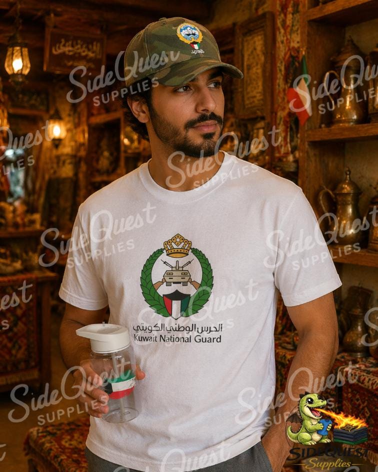 Kuwait National Guard T-Shirt | Front Crest Logo & Back KUWAIT Print | Military Cotton Tee | Kuwait Pride Shirt - Gulf- Middle east -Arabic