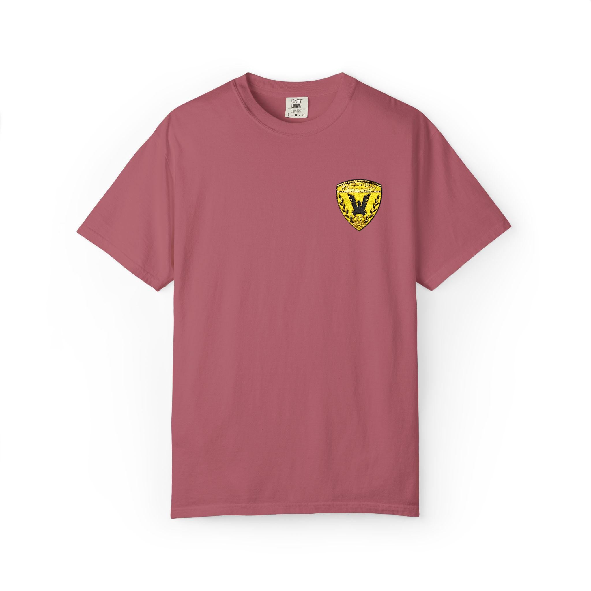 Embroidery of Qadsiya / Qadsia logo on t-shirt | football/soccer club Kuwait using Unisex Garment-Dyed T-shirt