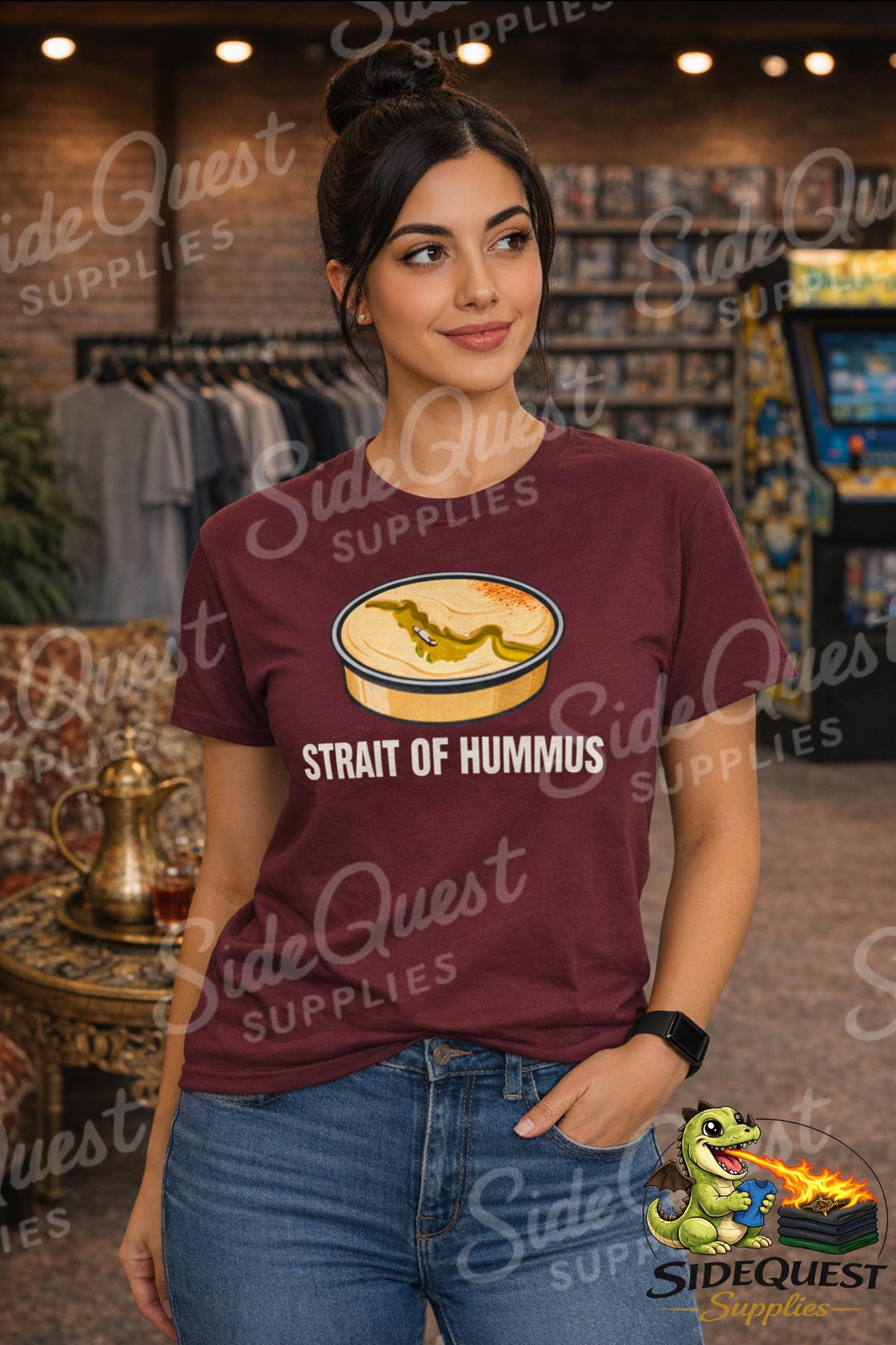 Strait of Hummus Funny T-Shirt | Food Pun | Hummus Lover Shirt | Middle East Humor Tee | Gulf - Iran - geography - meme - joke