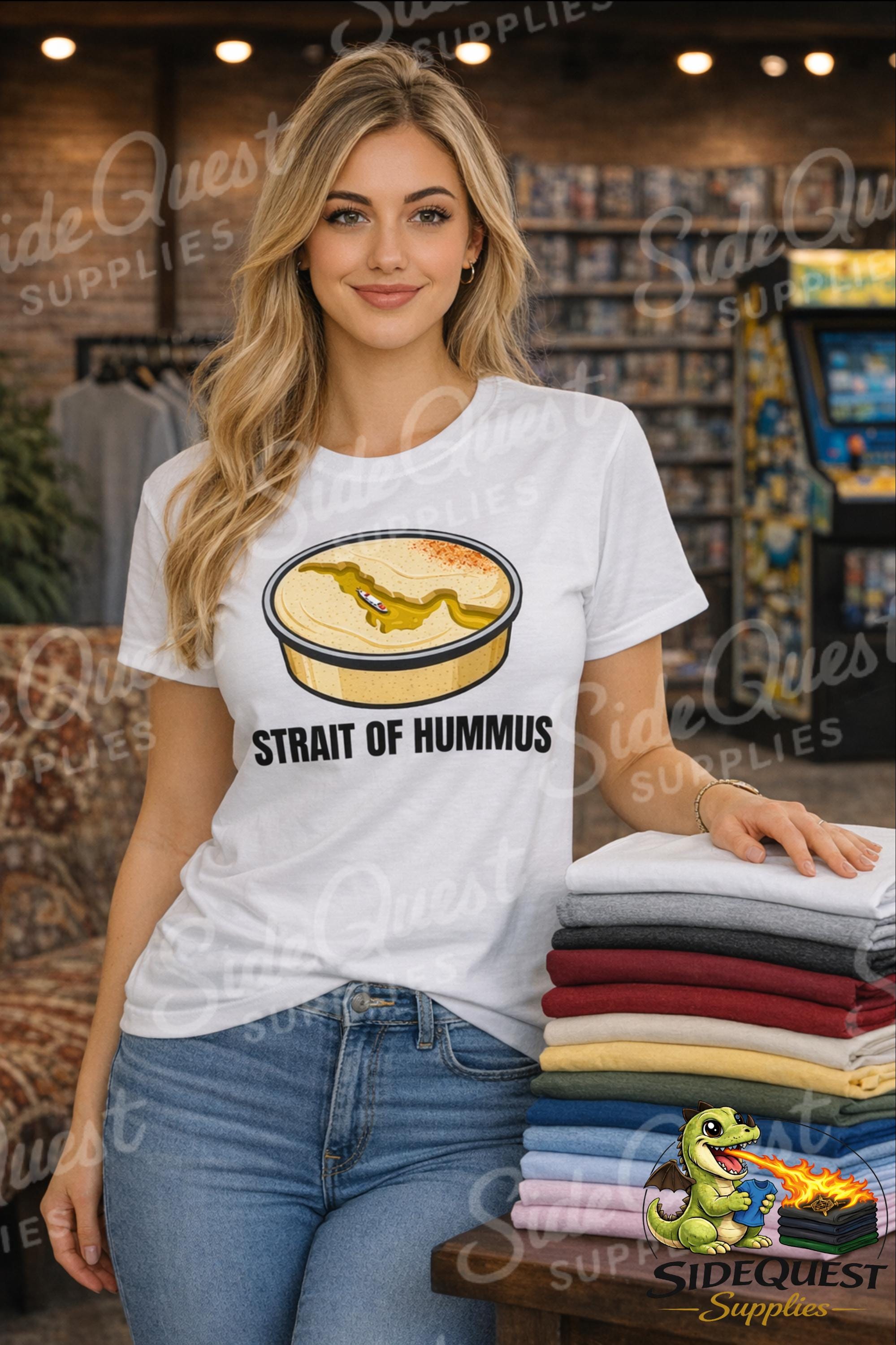 Strait of Hummus Funny T-Shirt | Food Pun | Hummus Lover Shirt | Middle East Humor Tee | Gulf - Iran - geography - meme - joke