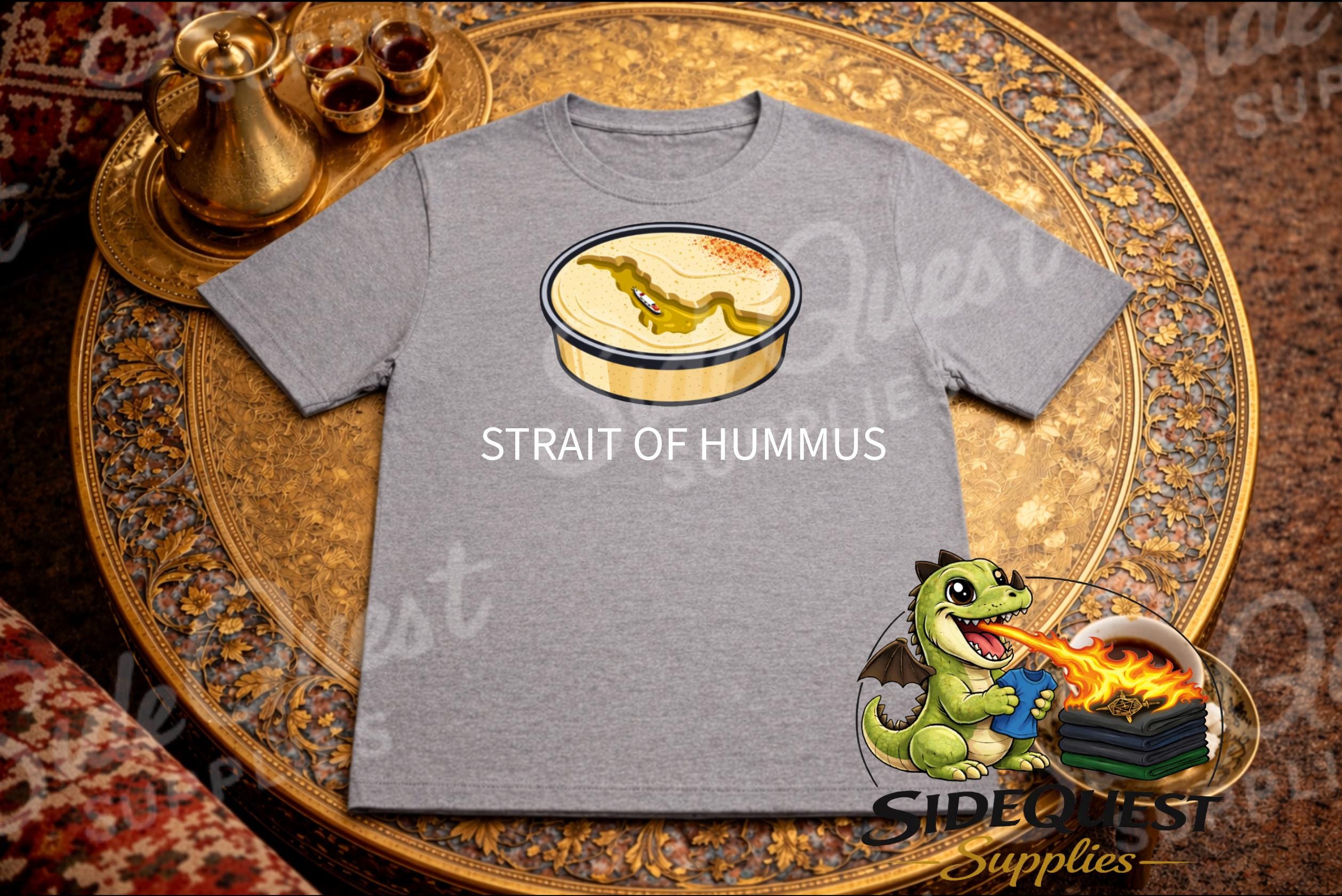 Strait of Hummus Funny T-Shirt | Food Pun | Hummus Lover Shirt | Middle East Humor Tee | Gulf - Iran - geography - meme - joke