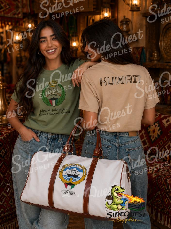 Kuwait National Guard T-Shirt | Front Crest Logo & Back KUWAIT Print | Military Cotton Tee | Kuwait Pride Shirt - Gulf- Middle east -Arabic