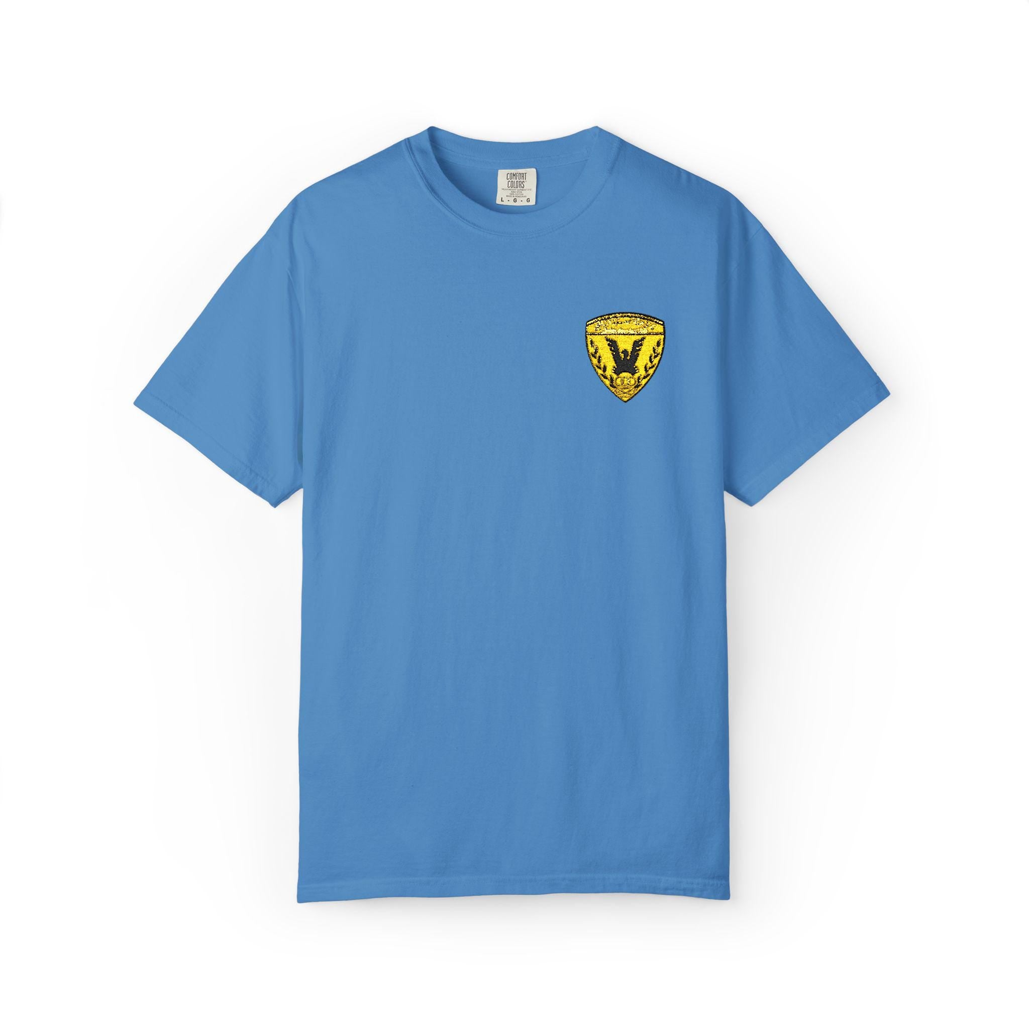 Embroidery of Qadsiya / Qadsia logo on t-shirt | football/soccer club Kuwait using Unisex Garment-Dyed T-shirt